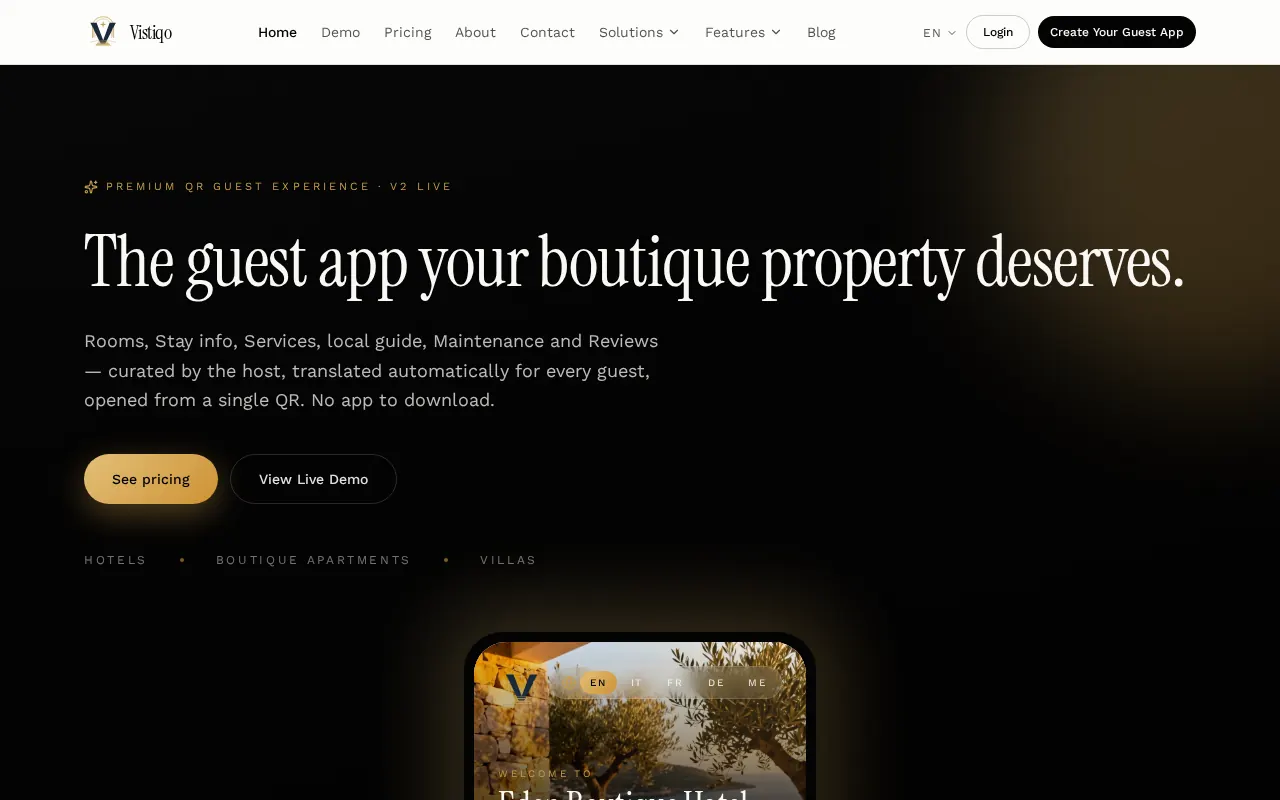 Vistiqo preview: Digital Concierge for Hotels, Apartments & Villas